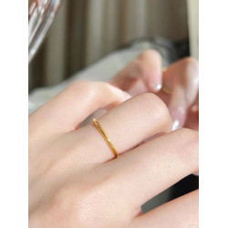 原創18K金古法戒指女時尚個性素戒1mm細戒網紅潮精緻簡約素圈指環