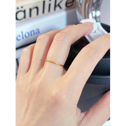 原創18K金古法戒指女時尚個性素戒1mm細戒網紅潮精緻簡約素圈指環