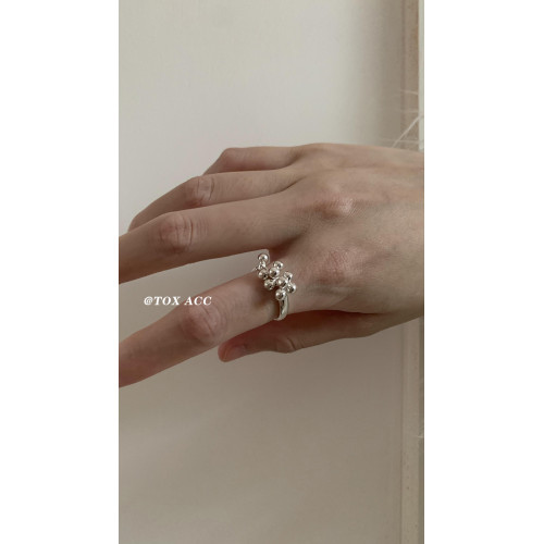 TOX ACC 韓國銀色葡萄圓珠戒指簡約高冷質感淡風小衆百搭吸睛指環