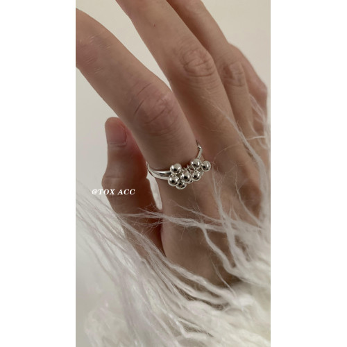 TOX ACC 韓國銀色葡萄圓珠戒指簡約高冷質感淡風小衆百搭吸睛指環