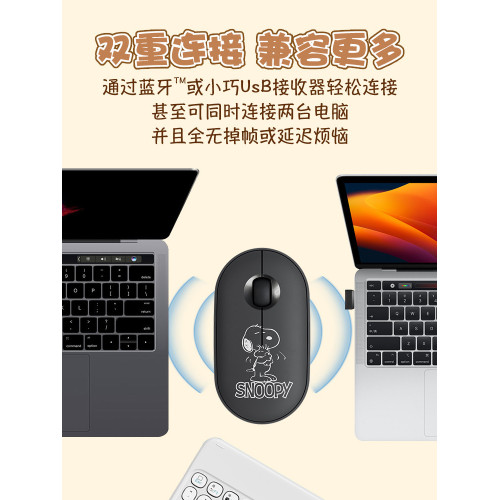 史努比無線藍牙滑鼠靜音手機平板ipad桌上型筆電辦公三雙模小巧滑