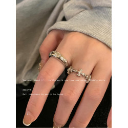 Peddle 銀色十字架戒指女小衆設計ins冷淡風食指戒男個性情侶對戒