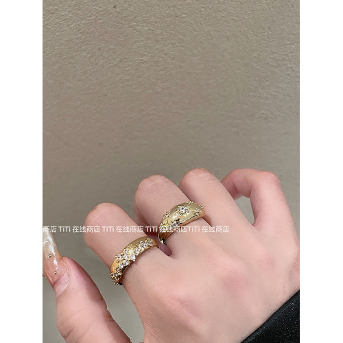 中古風vintage~高級質感閃鑽復古拉絲寬版戒指小衆設計輕奢可調節