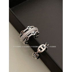 高級感~豬鼻子滿鑽開口戒指女輕奢冷淡風食指曡戴可調節指環套戒