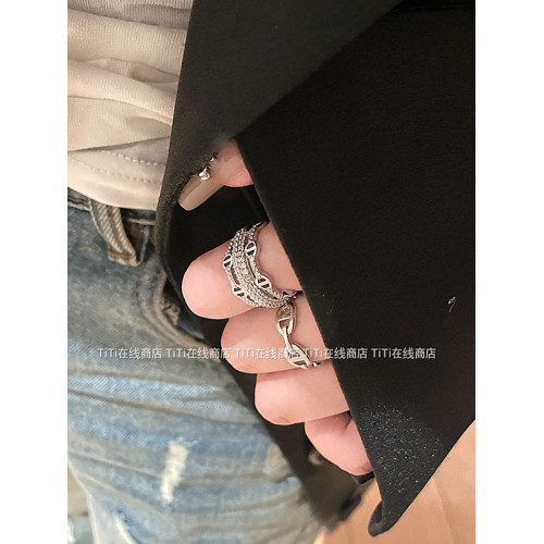 高級感~豬鼻子滿鑽開口戒指女輕奢冷淡風食指曡戴可調節指環套戒