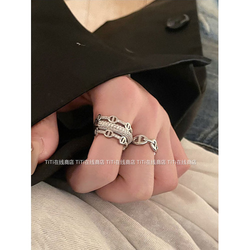 高級感~豬鼻子滿鑽開口戒指女輕奢冷淡風食指曡戴可調節指環套戒