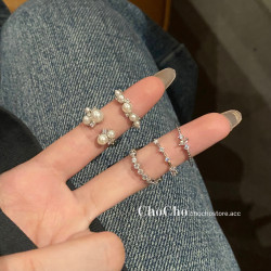 chocho/ju美！韓國精緻小衆高級感珍珠鋯石開口戒指輕奢食指戒女