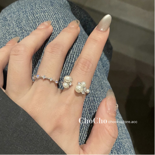 chocho/ju美!韓國精緻小衆高級感珍珠鋯石開口戒指輕奢食指戒女 chocho/ju美!韓國精緻小衆高級感珍珠鋯石開口戒指輕奢食指戒女