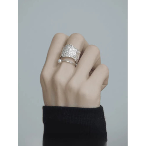 S925銀雙層珍珠開口戒指女2024新款爆款輕奢高級感小衆復古食指戒 S925銀雙層珍珠開口戒指女2024新款爆款輕奢高級感小衆復古食指戒