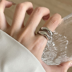 小衆設計不規則鏤空波浪弧形開口戒指輕奢高級感簡約獨特素圈指環