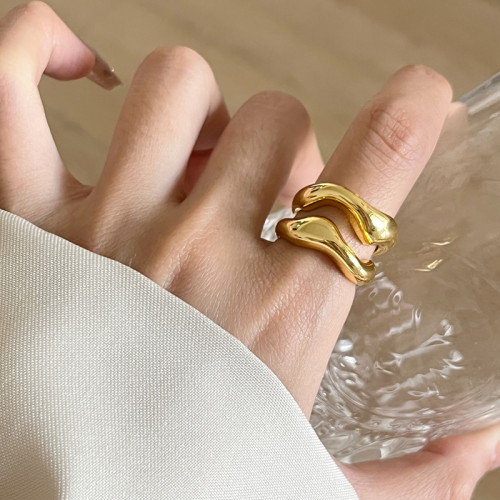 小衆設計不規則鏤空波浪弧形開口戒指輕奢高級感簡約獨特素圈指環