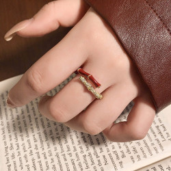 紅色竹節戒指女輕奢高級感巨好看的小衆設計新年旺財食指環本命年