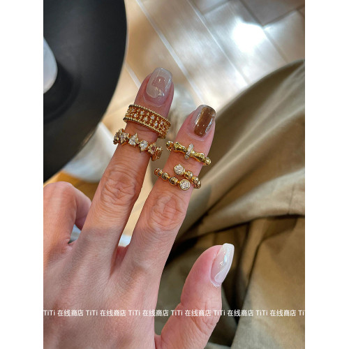 vintage中古拉絲戒指復古滿鑽氣質高級感輕奢珠邊蕾絲竹節排戒女 vintage中古拉絲戒指復古滿鑽氣質高級感輕奢珠邊蕾絲竹節排戒女