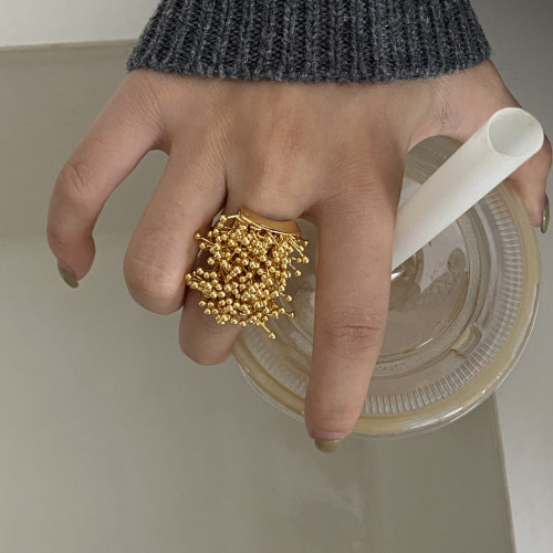 歐美重工菸花流蘇造型開口戒指小衆高級百搭食指戒誇張個性戒子潮