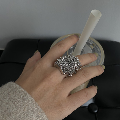 歐美重工菸花流蘇造型開口戒指小衆高級百搭食指戒誇張個性戒子潮