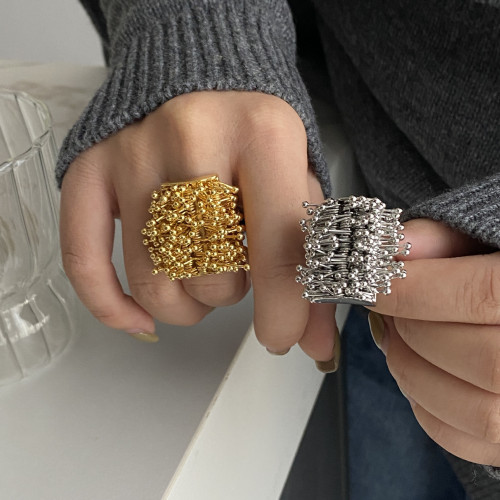 歐美重工菸花流蘇造型開口戒指小衆高級百搭食指戒誇張個性戒子潮