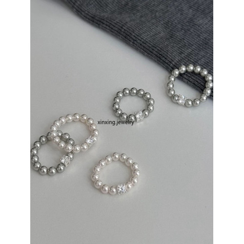 新品施家強光珍珠戒指 高級感方形鋯石鑽戒指指環小衆精緻輕奢風 新品施家強光珍珠戒指 高級感方形鋯石鑽戒指指環小衆精緻輕奢風