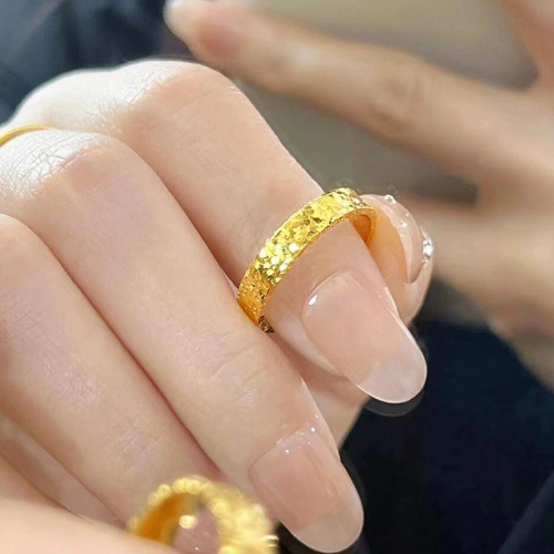 不掉色素圈碎冰冰細閃金色戒指小衆設計高級輕奢氣質百搭情侶戒指