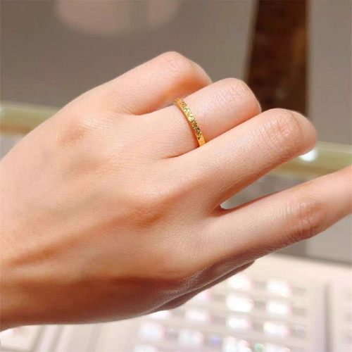 不掉色素圈碎冰冰細閃金色戒指小衆設計高級輕奢氣質百搭情侶戒指