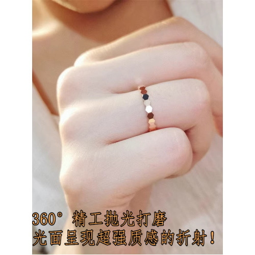 2025新款蜂巢戒指女高級感滿鑽18k玫瑰金蜂窩疊戴小衆設計食指環