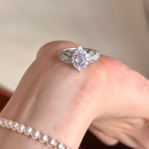 如蝶在野 普羅旺斯~超閃淡紫色鋯石輕奢高級感氣質戒指開口戒指環