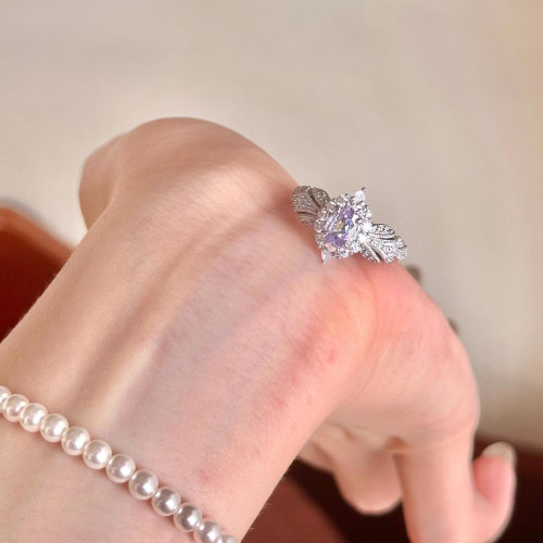 如蝶在野 普羅旺斯~超閃淡紫色鋯石輕奢高級感氣質戒指開口戒指環