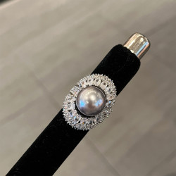 大谿地色珍珠戒指女法式設計滿鑽大顆粒食指戒高級感氣質鋯石指環