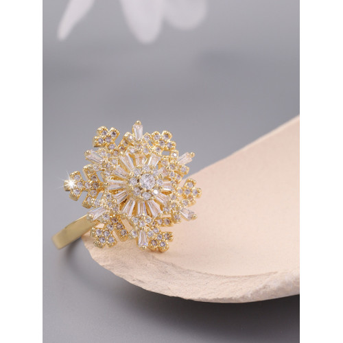 新款雪花雙層可旋轉開口戒指女生ins風韓版時尚氣質滿鋯花朵指環