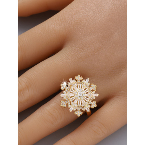 新款雪花雙層可旋轉開口戒指女生ins風韓版時尚氣質滿鋯花朵指環