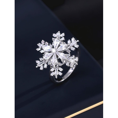 新款雪花雙層可旋轉開口戒指女生ins風韓版時尚氣質滿鋯花朵指環