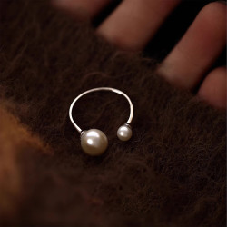 日韓珍珠冷淡風開口可調節戒指女獨特溫柔時尚指環2025年新款爆款