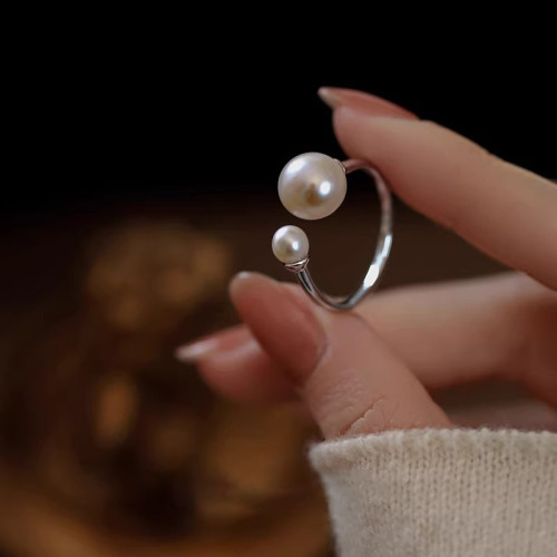 日韓珍珠冷淡風開口可調節戒指女獨特溫柔時尚指環2025年新款爆款
