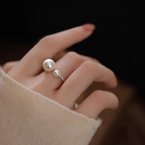 日韓珍珠冷淡風開口可調節戒指女獨特溫柔時尚指環2025年新款爆款