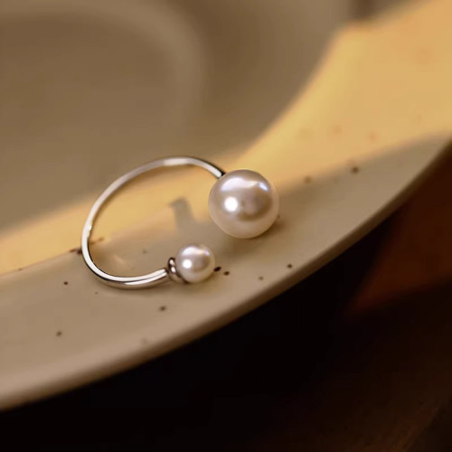 日韓珍珠冷淡風開口可調節戒指女獨特溫柔時尚指環2025年新款爆款