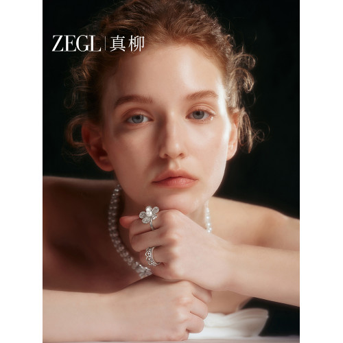 ZEGL真柳設計師芭蕾系列花朵戒指女小衆設計輕奢春夏珍珠食指戒子