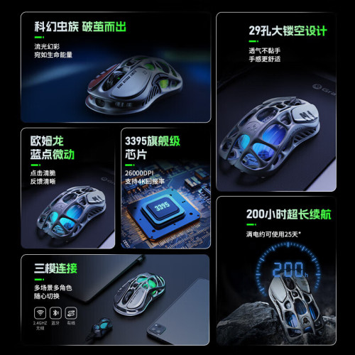 重力星球破繭滑鼠M1鎂合金鏤空滑鼠藍牙2.4g有線電競M2可充電機甲