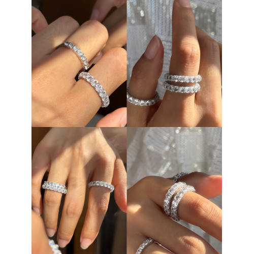 銀色鋯石排鑽戒指女食指戒子曡戴時尚精緻高級感尾戒對戒獨特指環