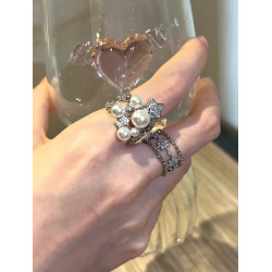 繁星點點開口戒指925銀 復古貴氣老錢風重工星星戒指高級感