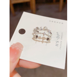 sakuya同款日韓時尚簡約設計感鑲鑽珍珠雙層開口戒個性輕奢食指戒