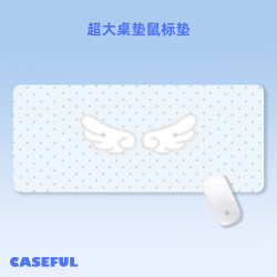 CSASEFU翅膀淺藍插畫圓點橡膠pu皮革簡約辦公滑鼠墊桌墊可愛少女