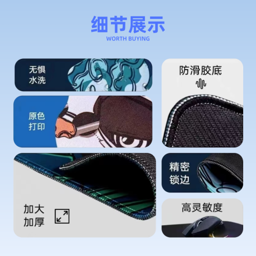 CSASEFU翅膀淺藍插畫圓點橡膠pu皮革簡約辦公滑鼠墊桌墊可愛少女