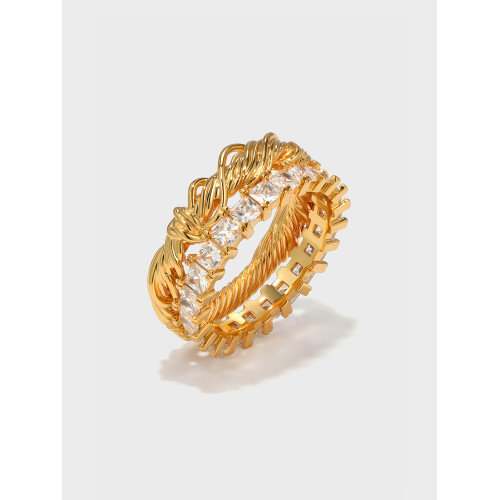 Boonee alus纏繞設計感排鑽戒指女新款高級感雙層曡戴鋯石食指戒