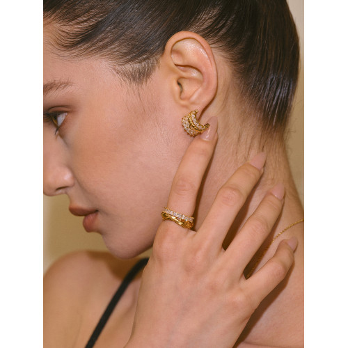 Boonee alus纏繞設計感排鑽戒指女新款高級感雙層曡戴鋯石食指戒