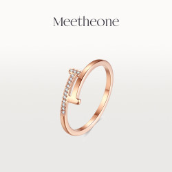 雙T戒指碎鑽排鑽小衆設計輕奢高級感女食指18K玫瑰金關節新款爆款
