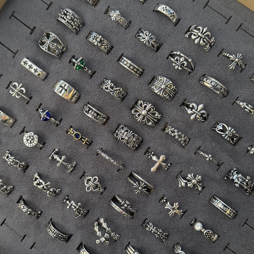 高級感不掉色男戒小圈口十字花戒指女簡約輕奢小衆食指戒時尚復古