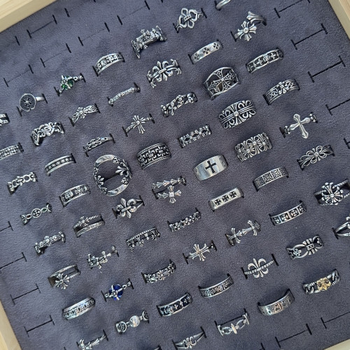 高級感不掉色男戒小圈口十字花戒指女簡約輕奢小衆食指戒時尚復古