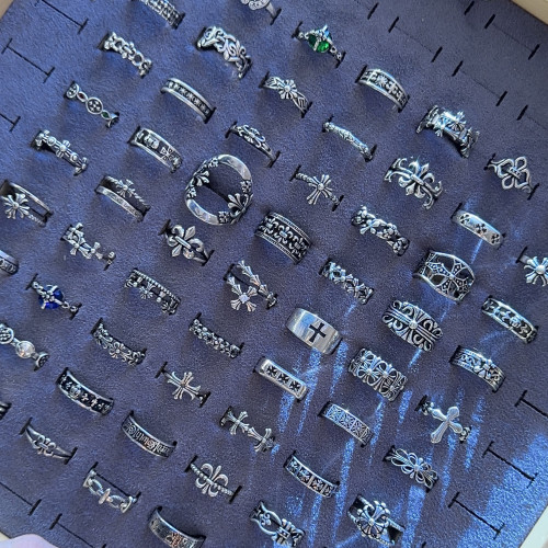 高級感不掉色男戒小圈口十字花戒指女簡約輕奢小衆食指戒時尚復古