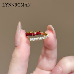 LYNNROMAN紅色竹節戒指女高級輕奢小衆設計食指戒琺瑯彩開口指環