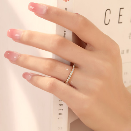 滿鑽戒指碎鑽排鑽尾戒小指女輕奢高級感18K玫瑰金小衆設計關節 滿鑽戒指碎鑽排鑽尾戒小指女輕奢高級感18K玫瑰金小衆設計關節