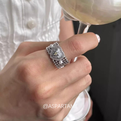 阿斯巴甜 中古鏤空愛心珍珠戒指宮廷風中古小衆設計高級感食指戒